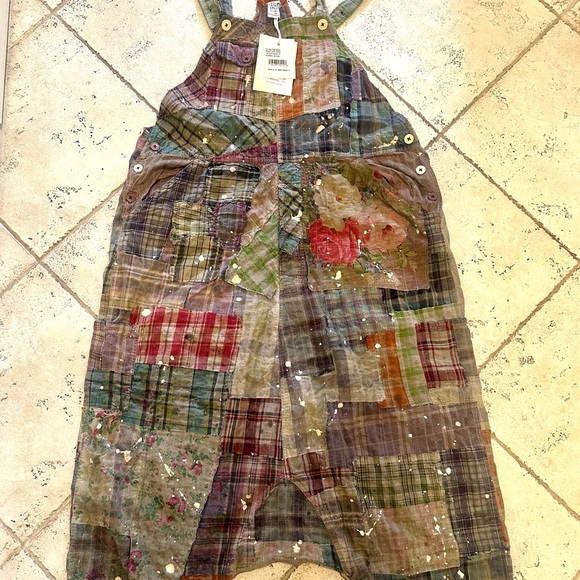Magnolia Pearl Madras Rainbow drop crotch Overalls OSFA NWT - Picture 4 of 4